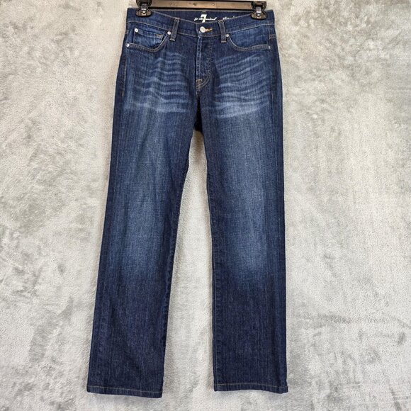 7 For All Mankind Jeans Mens 30 Dark Wash Standard Straight Leg Stretch Denim - Picture 1 of 13